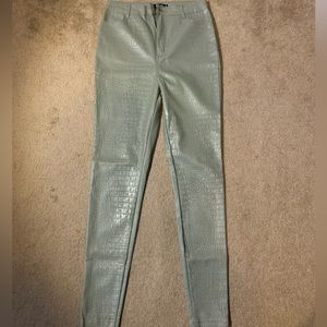 Missguided green croc embossed faux leather pants
